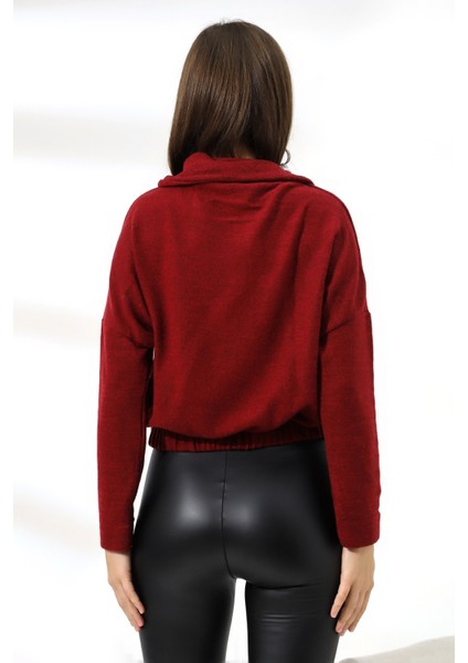 Tarz Yaka Likralı Huvis Sweatshirt 19127 Bordo