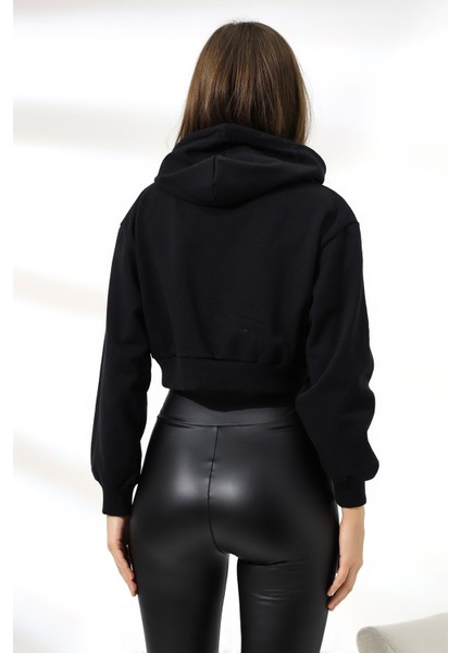 Şardonlu Kapüşonlu Sweatshirt 21391 Siyah