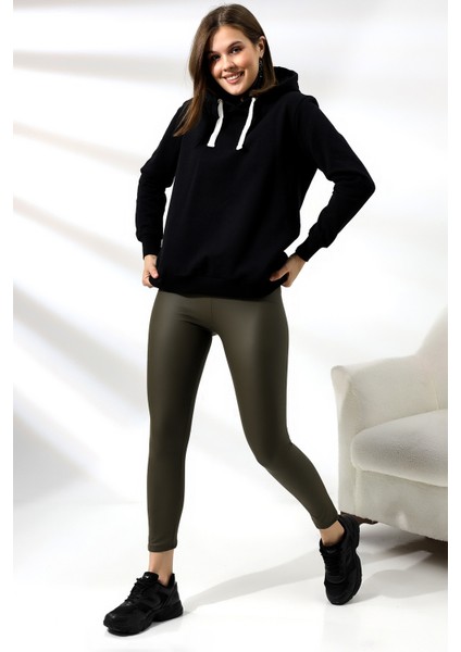 Şardonlu Kapüşonlu Sweatshirt 19491 Siyah