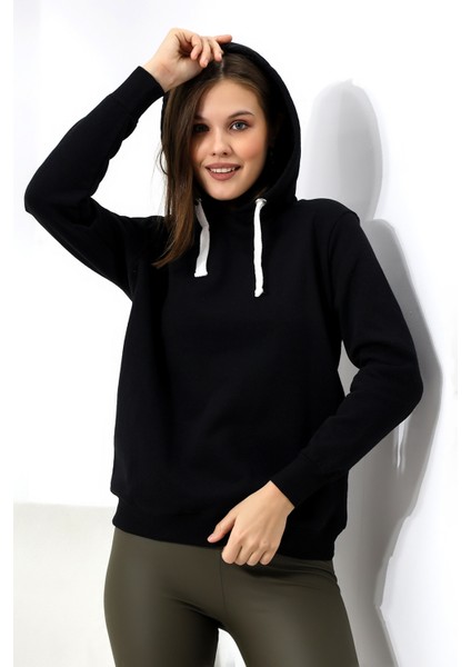 Şardonlu Kapüşonlu Sweatshirt 19491 Siyah