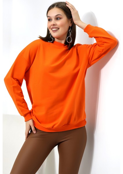 Yarım Balıkçı Yaka Uzun Sweatshirt 19556 Oranj