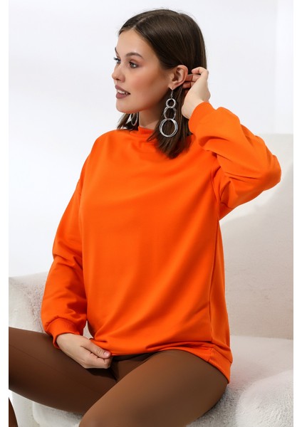 Yarım Balıkçı Yaka Uzun Sweatshirt 19556 Oranj