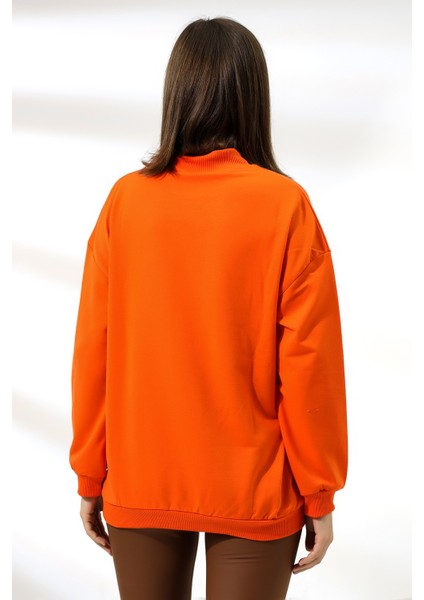 Yarım Balıkçı Yaka Uzun Sweatshirt 19556 Oranj