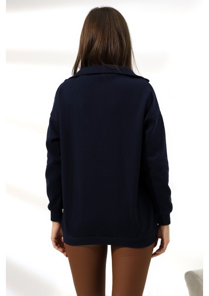Kamyoncu Yaka Şardonlu Oversize Sweatshirt 21389 Lacivert fırsatları