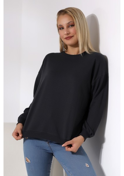 Oversize Sweatshirt 20814 Füme modelleri