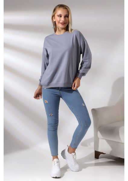 Oversize Sweatshirt 20814 Boyalı Gri