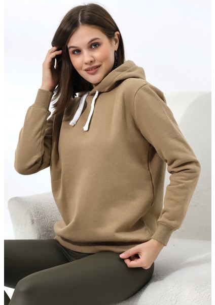 Şardonlu Kapüşonlu Sweatshirt 19491 Bej modelleri