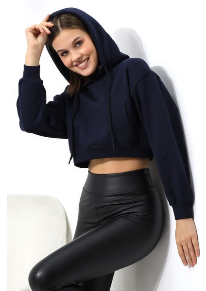 Şardonlu Kapüşonlu Sweatshirt 21391 Lacivert