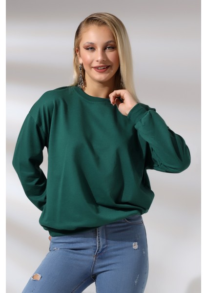Oversize Sweatshirt 20814 Koyu Yeşil fiyatları