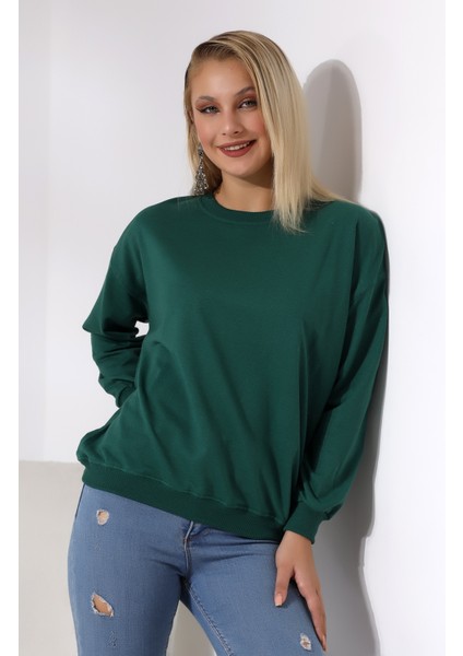 Oversize Sweatshirt 20814 Koyu Yeşil modelleri