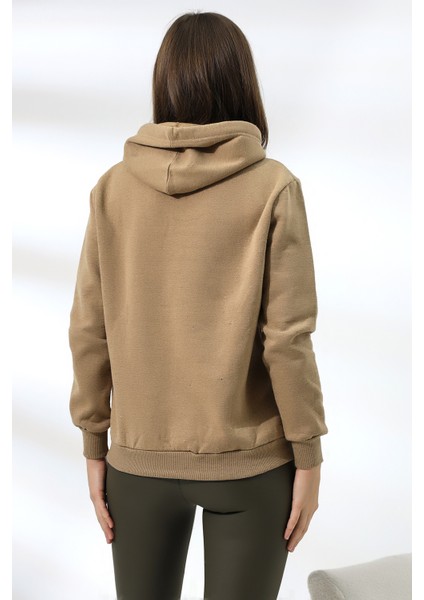 Şardonlu Kapüşonlu Sweatshirt 19491 Bej