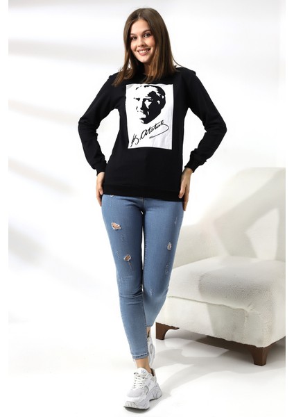 Atatürk Baskılı Sweatshirt 19159 Siyah