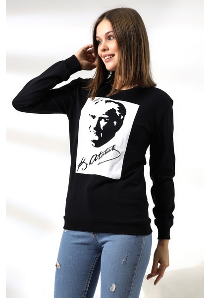 Atatürk Baskılı Sweatshirt 19159 Siyah fiyatları