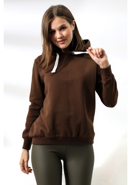 Şardonlu Kapüşonlu Sweatshirt 19491 Kahve fiyatları
