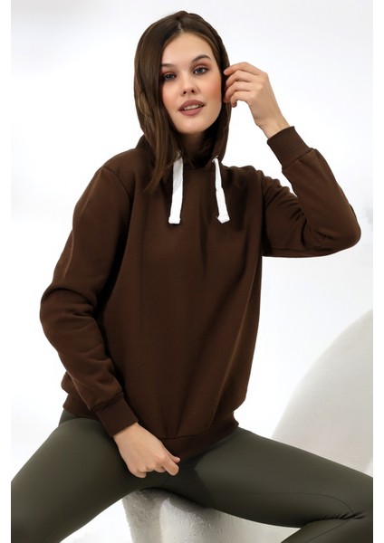 Şardonlu Kapüşonlu Sweatshirt 19491 Kahve modelleri