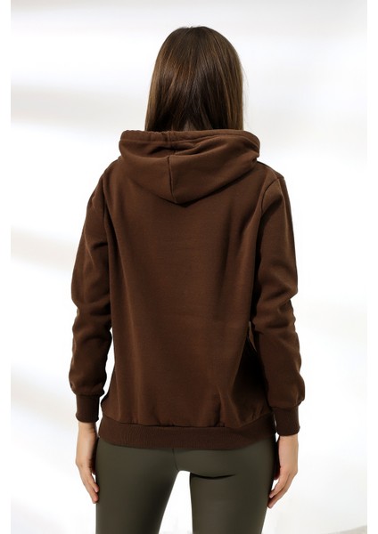 Şardonlu Kapüşonlu Sweatshirt 19491 Kahve fırsatları