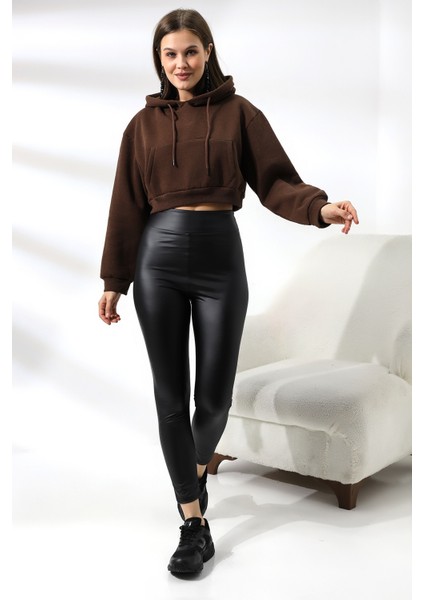 Şardonlu Kapüşonlu Sweatshirt 21391 Kahve