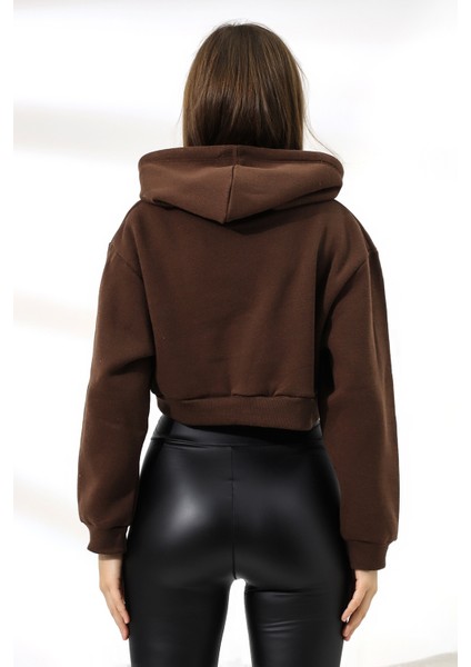 Şardonlu Kapüşonlu Sweatshirt 21391 Kahve