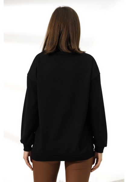 Yarım Balıkçı Yaka Uzun Sweatshirt 19556 Siyah