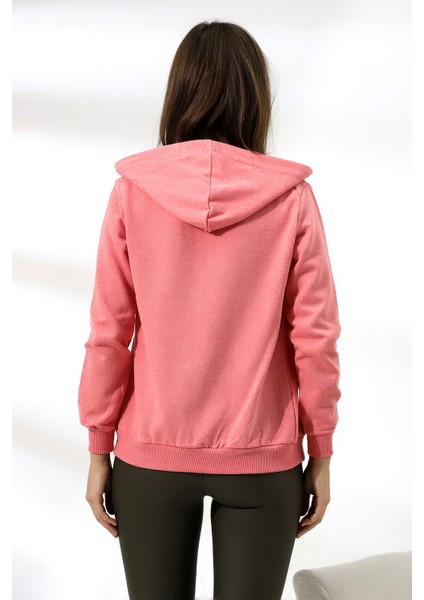 Şardonlu Fermuarlı Kapüşonlu Sweatshirt 19116 Pembe fırsatları