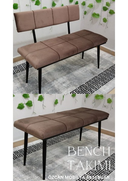 Siyah Metal Ayaklı Bench Sırtlı Mutfak Salon Antre Yatak Odası Puf Bank Oturak Takımı