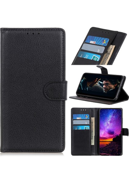 Samsung Galaxy A31-BLACK Için Litchi Cilt Cüzdan Deri Stand Kılıfı (Yurt Dışından)