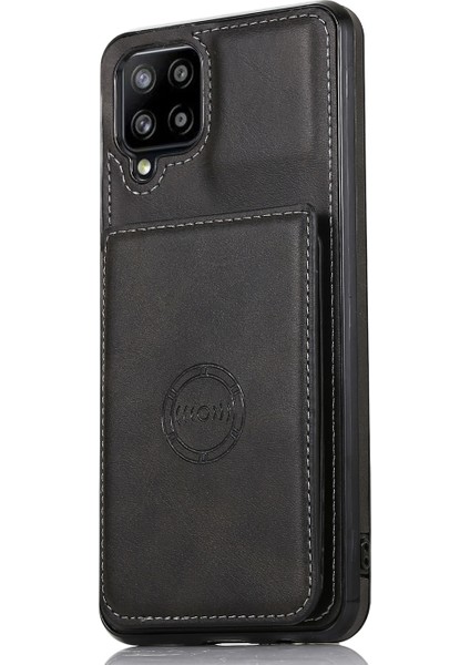 Seashell Digital [dahili Manyetik Metal Sac] Koruyucu Kart Tutucular Pu Derlım Pc Tpu Hibrid Telefon Kılıfı Samsung Galaxy A12-BLACK Için (Yurt Dışından)