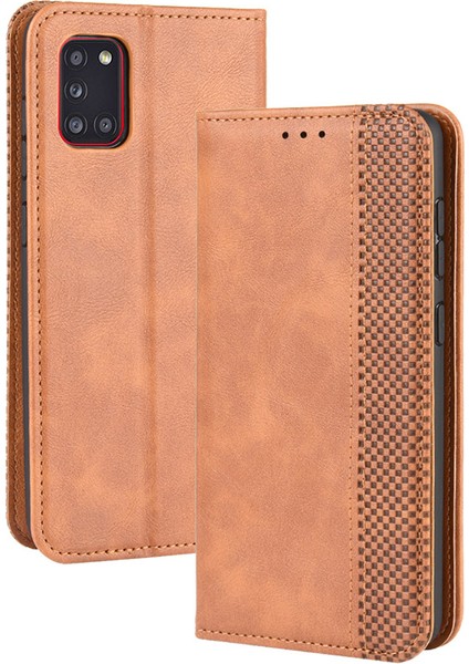 Samsung Galaxy A31-BROWN Için Retro Otomatik Emici Özel Tasarım Deri Kapağı (Yurt Dışından)