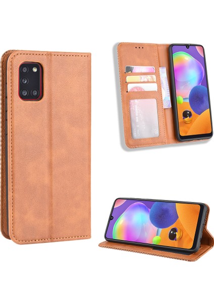 Samsung Galaxy A31-BROWN Için Retro Otomatik Emici Özel Tasarım Deri Kapağı (Yurt Dışından)