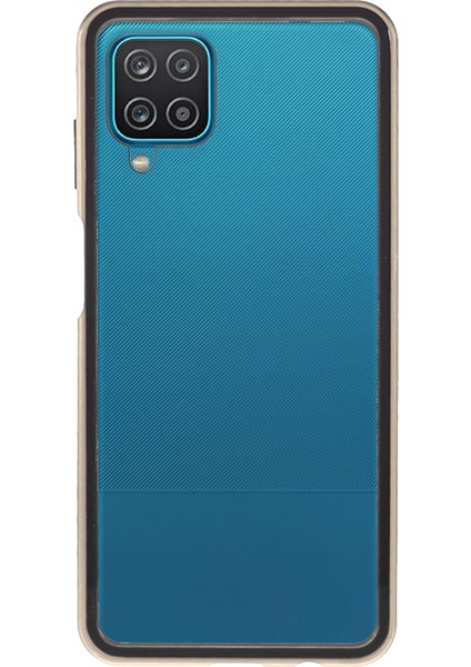 Samsung Galaxy A12-ALTIN Için Çift Taraflı Temperli Cam Telefon Kasası ile Manyetik Kilit Montaj Metal Çerçeve (Yurt Dışından)