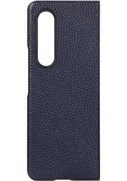 Litchi Doku Samsung Galaxy Z Fold3 5g-Blue Için Orijinal Deri Kaplamalı Pc Telefon Kılıfı (Yurt Dışından)