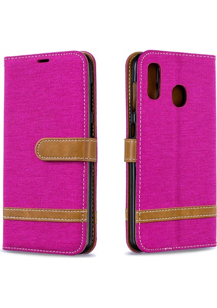 Samsung Galaxy A20/A30-ROSE Için Iki Tonlu Jean Bez Pu Deri Deri Flip Case (Yurt Dışından)