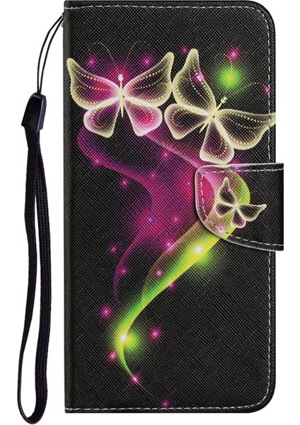 Desen Baskı Tpu+Pu Deri Cüzdan Samsung Galaxy A12-GLITTERY Kelebek (Yurt Dışından)