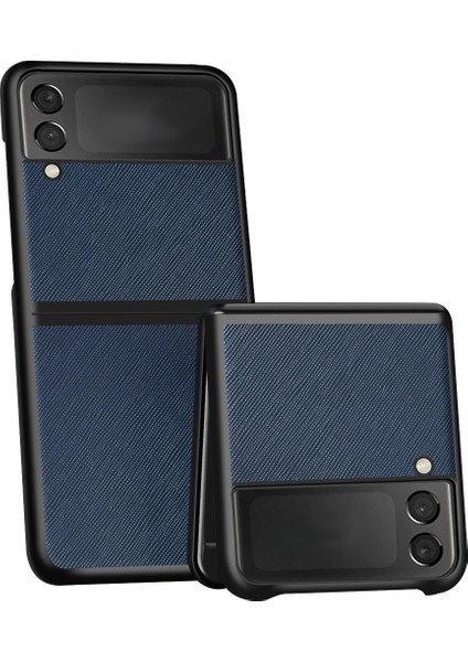 Plastik+Deri Telefon Kasası Kabuk Katlanır Telefon Geri Kapağı Galaxy Z Flip3 5g-Mavi (Yurt Dışından)