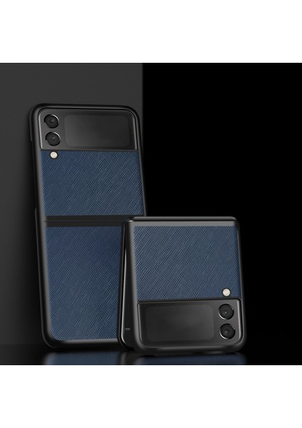 Plastik+Deri Telefon Kasası Kabuk Katlanır Telefon Geri Kapağı Galaxy Z Flip3 5g-Mavi (Yurt Dışından)