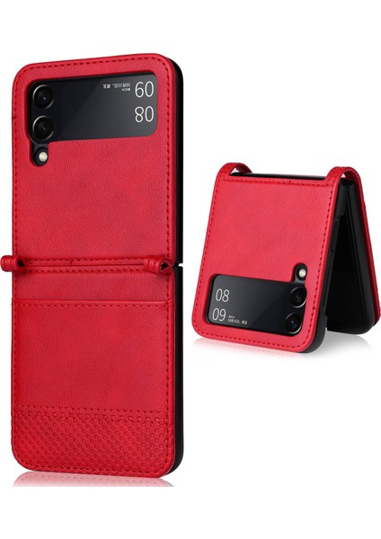 Samsung Galaxy Z Flip4 Için 5g Anti-Fall Anti-Fall Telefon Kapağı Vintage Doku Tek Parçalı Tasarım Pu Deri Kaplamalı Pc Telefon Kılıfı Kart Yuvası Kırmızısı (Yurt Dışından)