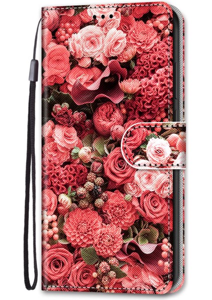Renk Deseni Deri Kılıf Cüzdan Tasarım+Samsung Galaxy S22 5G-A18 Gül Bahçesi (Yurt Dışından)