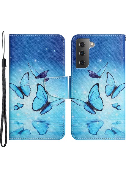 Desen Baskı Çok Yönlü Koruma Deri Telefon Kasası Cüzdan Standı Kapak Kabuğu Samsung Galaxy S22 5g-Batak Kelebek (Yurt Dışından)
