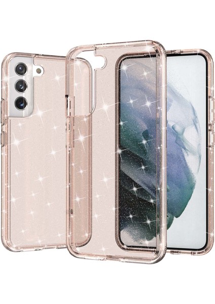 Pırıltılı Tpu+Pc Telefon Kılıfı Parlak Toz Şeffaf 3.0mm Kalınlaştırılmış Hibrit Telefon Koruyucusu Samsung Galaxy S22+5G-ROSE Altın (Yurt Dışından)
