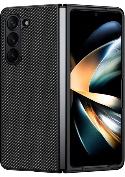 Samsung Galaxy Z Fold5 5g Ince Fit Pu Deri+Pc Kılıf Karbon Fiber Doku Telefon Kapak Karbon Siyah (Yurt Dışından)