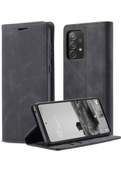 Samsung Galaxy A73 5g Için Hafif Cep Telefonu Kılıf Çantası, Otomatik Absorbed Pu Deri Cüzdan Katlanabilir Stand Telefon Kapağı Black (Yurt Dışından)