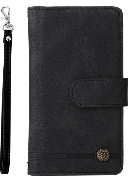 Çizgiler Baskılı Cilt Touch Cüzdan Stand Deri Kapak Kart Yuvaları Samsung Galaxy S22 5g-Black Için Fermuar Cepi ile (Yurt Dışından)