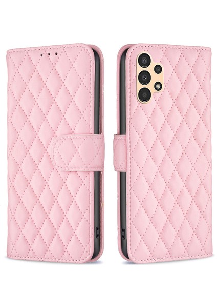 Samsung Galaxy A13 4G/5G/A04S 4g (164.7 x 76.7 x 9.1 Mm) Cüzdan Kapağı, Basılmış Eşkenar Dörtgen Desen Standı Mat Pu Deri Vaka-Pembe (Yurt Dışından)