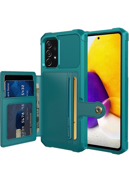 Samsung Galaxy A73 5g Tpu+Pu Deri Cüzdan Kickstand Fonksiyonlu Telefon Kılıfı Manyetik Metal Yeşil (Yurt Dışından)