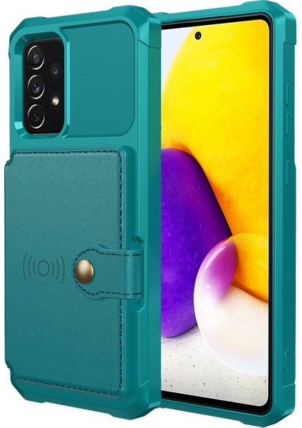 Samsung Galaxy A73 5g Tpu+Pu Deri Cüzdan Kickstand Fonksiyonlu Telefon Kılıfı Manyetik Metal Yeşil (Yurt Dışından)