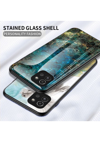 Mermer Desen Çizilmeye Dayanıklı Temperli Cam+Pc+Tpu Hibrit Koruyucu Telefon Kılıfı Samsung Galaxy A03 (164.2 x 75.9 x 9.1mm)-Beyaz Mermer (Yurt Dışından)