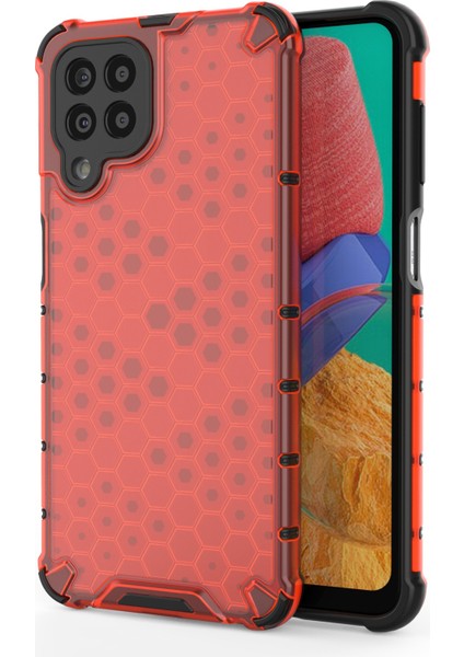 Samsung Galaxy Için M33 5g (Global Versiyon) Petek Dokulu Yumuşak Tpu+Sert Pc Telefon Anti-Drop Kılıf Hibrit Koruyucu Kapak Kırmızısı (Yurt Dışından)
