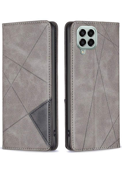 Samsung Galaxy Için M33 5g (Global Versiyon) Geometrik Basılı Cep Telefonu Koruyucusu Pu Deri Standı Kart Tutucu Greyli Manyetik Otomatik Absorfed Telefon Kabuğu (Yurt Dışından)