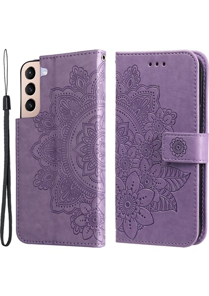 Çift Taraflı Toka Iyi Korumalı Baskı Çiçek Deseni Pu Deri Standı Cüzdan Kapağı Kapak Kasası ile Samsung Galaxy S22+5G-MOR (Yurt Dışından)