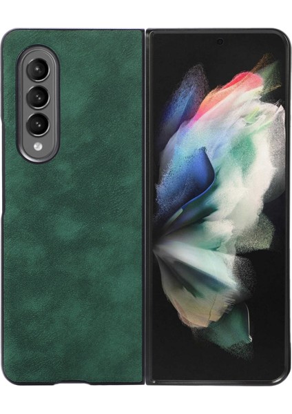 Samsung Galaxy Z Fold4 Için 5g Slip Olmayan Telefon Kılıfı Dokulu Pu Deri Kaplamalı Pc Telefon Kapak Yeşili (Yurt Dışından)